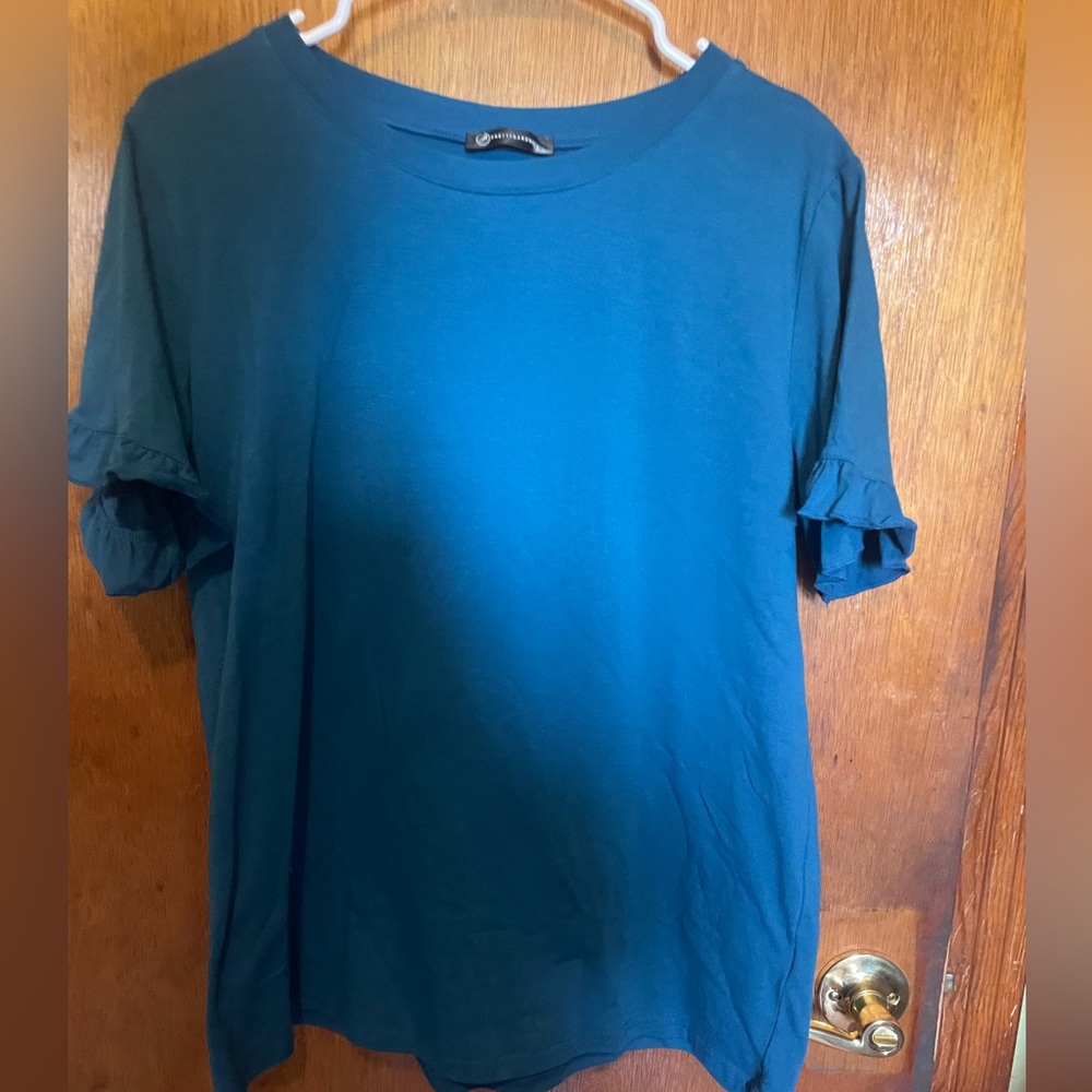 Blue ruffle sleeve blouse